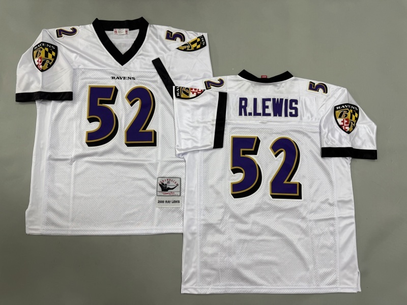 Men 2025 Baltimore Ravens #52 R.Lewis white Throwback Limited NFL Jersey style 001-0